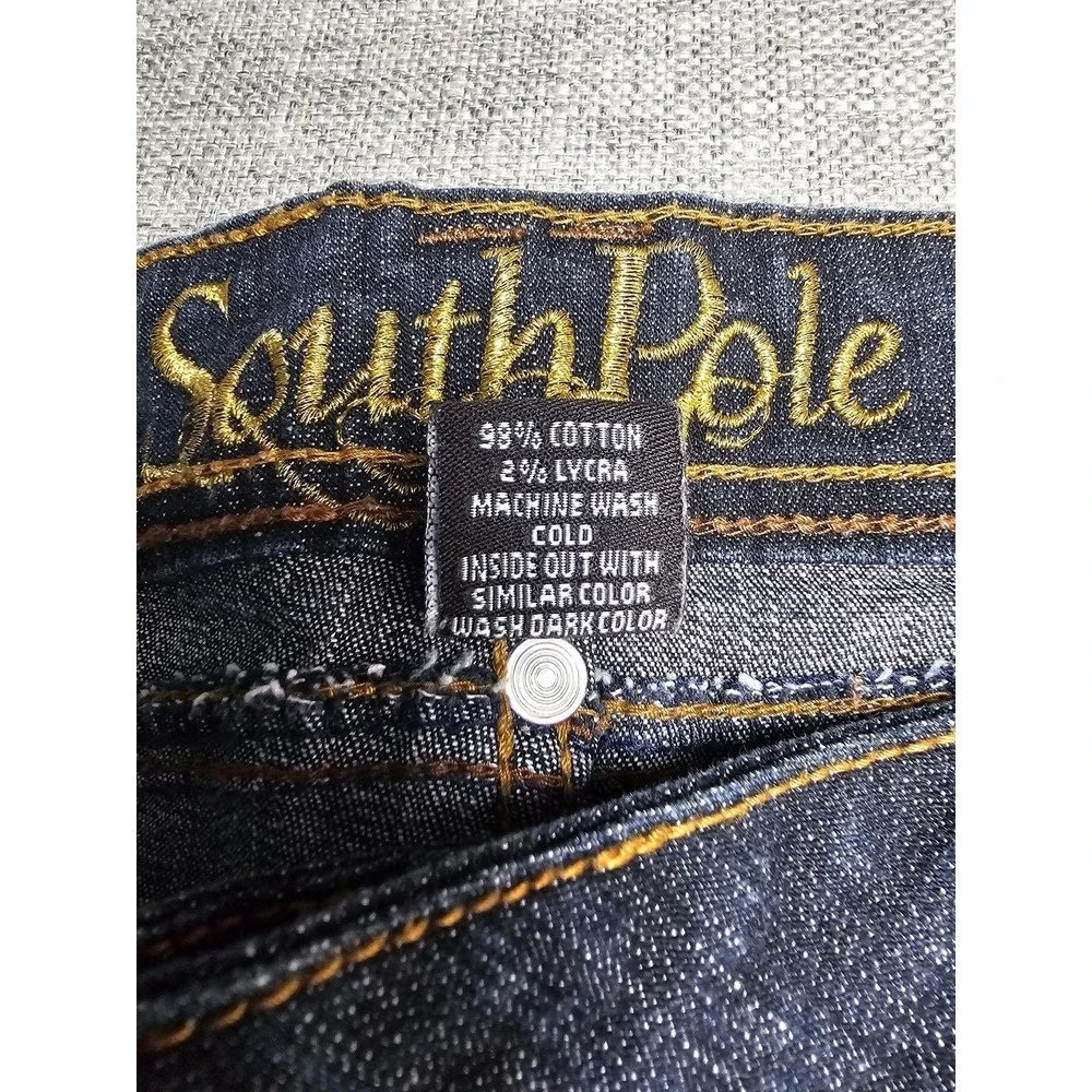Southpole Denim Bermuda Shorts Womens 16 Dark Wash Stretch Rhinestone Script